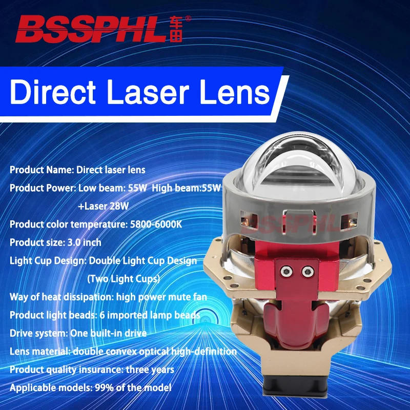 BSSPHL Direct laser double light lens modification geometric phantom matrix car  Bi LED Projector Laser Lights LED Light Lens