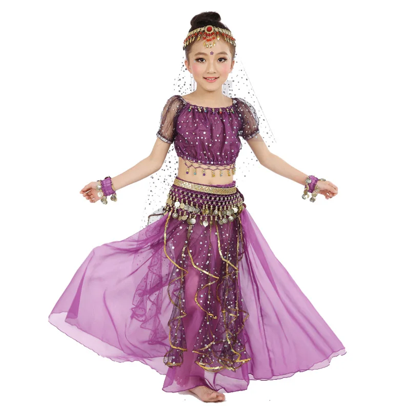 Disfraz de danza del vientre para niños, trajes de baile Oriental para niñas, ropa de bailarina de danza del vientre, conjunto de trajes de baile