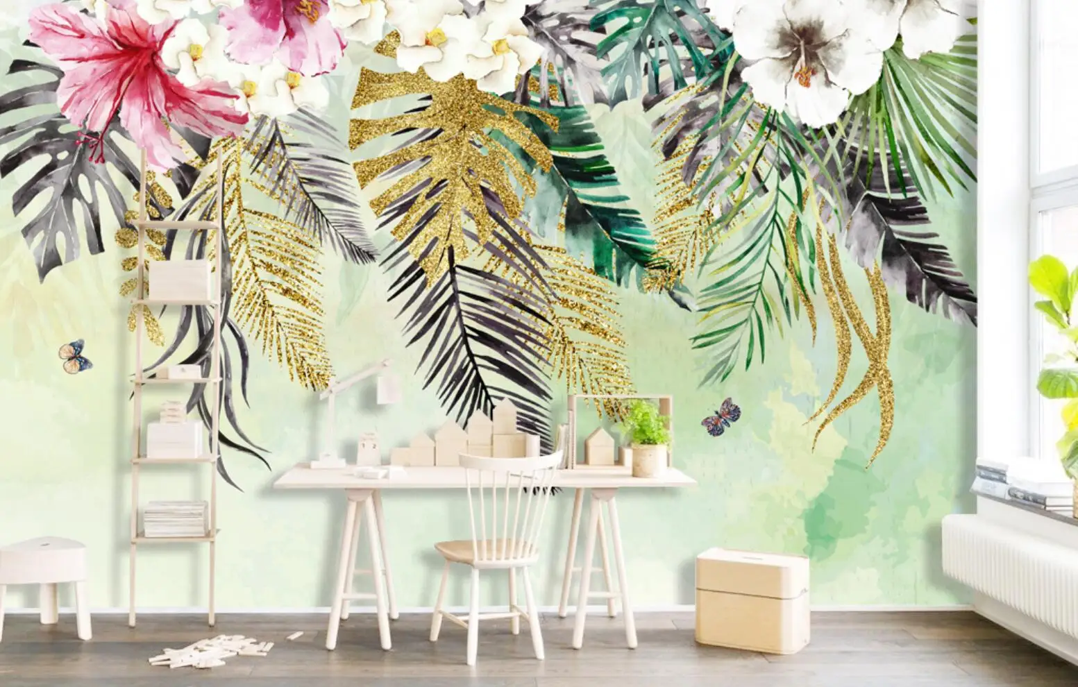 

Custom Wallpaper Tropical Rainforest Plant Leaves Flowers Butterflies Background Wall Painting Home Decor mural 3d wallpaper