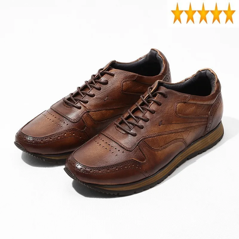 

Brogue Italy Retro Carved Men Handmade Business 100% Real Leather Luxury Casual Platform Sneakers Lace Up Flat Shoes