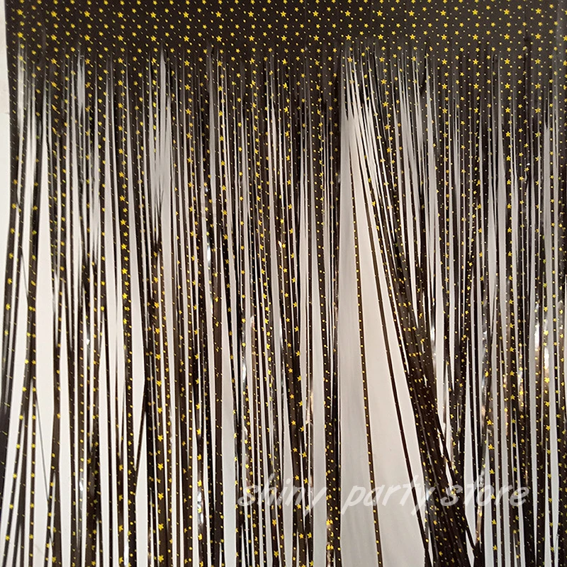 2m × 1m Black Star Rain Curtain for Birthday Party Decoration Wedding Room Background Decor, Banquet Festival Door Supplies