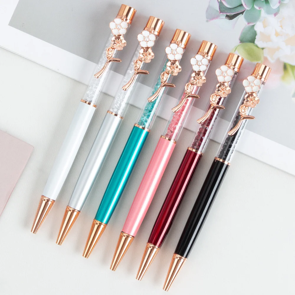 Ellen Brook 1 PCS Ballpoint Flow Oil Flower Wedding Metal Copper Quicksand Pen Office School Stationery Rose Gold Gift