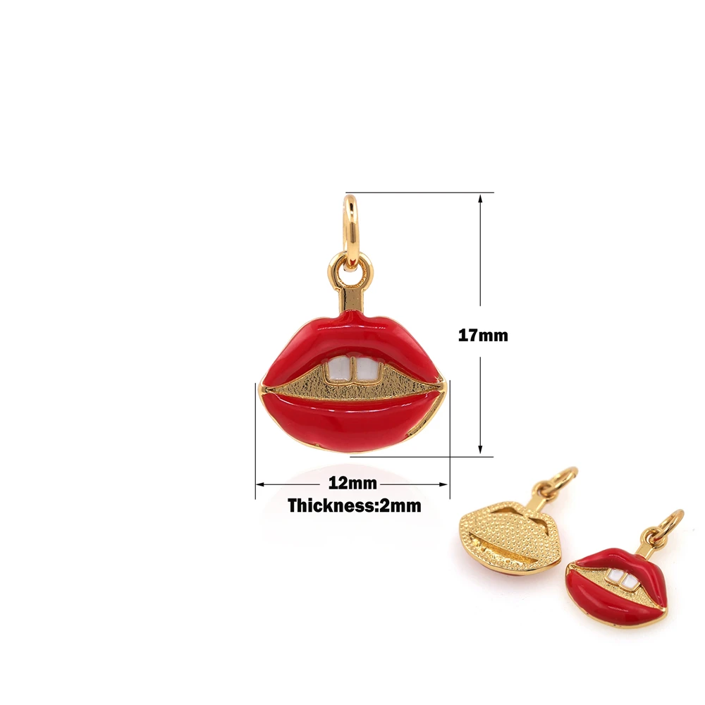 

New Fashion Red Lips Lips Copper Electroplating Gold Pendant Necklace Women's Girls Fashion Party Jewelry Enamel Charm