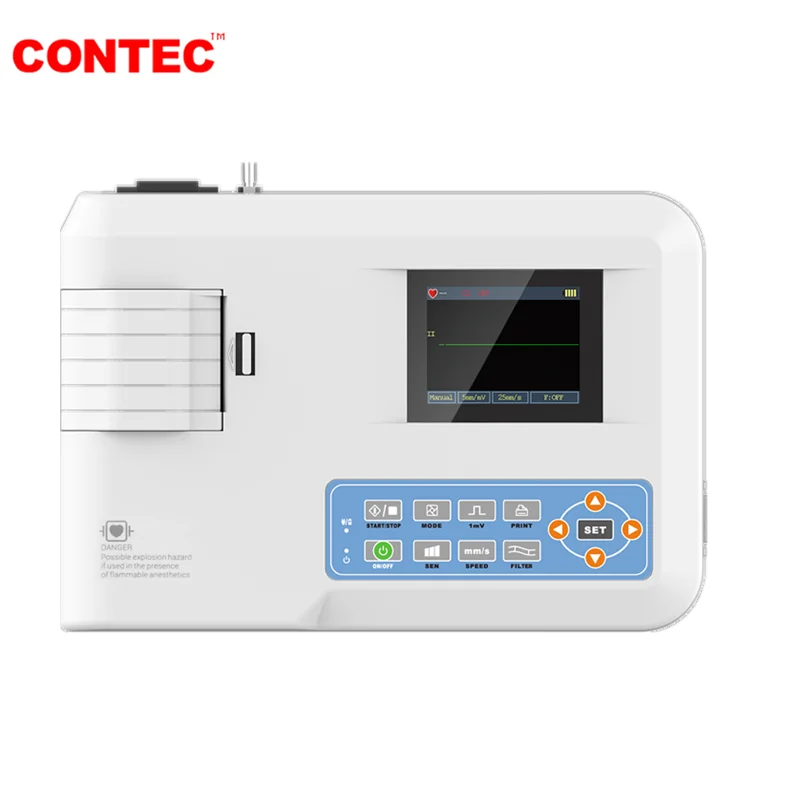 CONTEC ECG100G Single Channel Elektrokardiograph EKG Machine Monitor Cable Portable + Printer