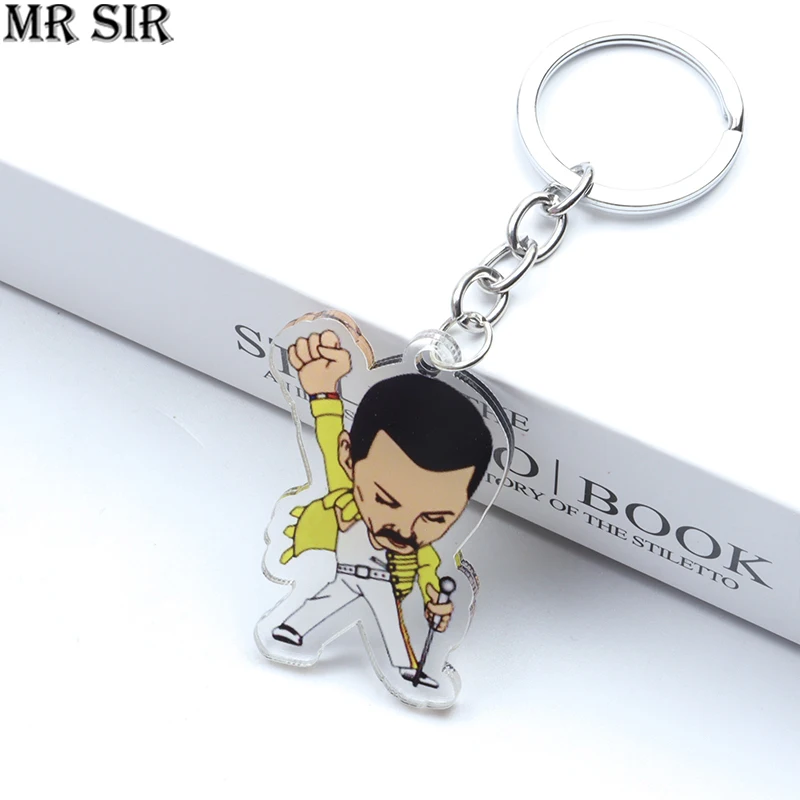 Freddie Mercury Keychain Rock Band Star Singer Cool Gesture Cartoon Figures Acrylic Key Chain Keyring Jewelry For Women Men Gift