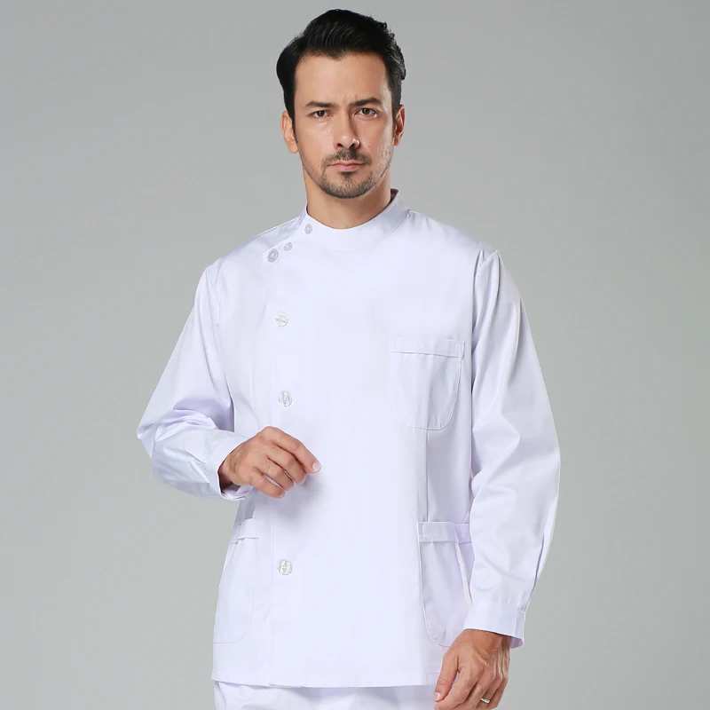 Uniforme de enfermera de manga larga para hombres y mujeres, traje dividido, cuello lateral, abrigo blanco Delgado, trabajo de dentista dental de invierno, c