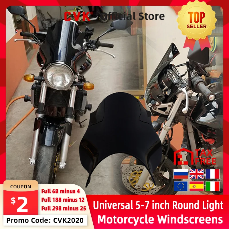 CVK Universal Motorcycle Windshield Round Lights Street Bike Windscreen As For HONDA Hornet CB400 CB600 CB750 CB900 CB919 CB250