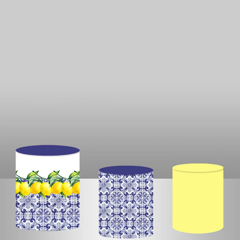 Spanish Porcelain Pattern Lemon Circle Round Background Banner Birthday Party Backdrops Baby Shower Cylinder Covers