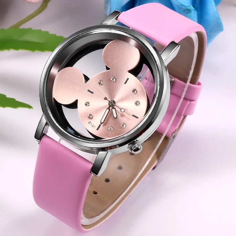 Luxury Mickey Women Watches Brand Fashion Lady Stainless Steel Hollow Quartz Women \'s Clock Relogio Feminino Reloj Mujer