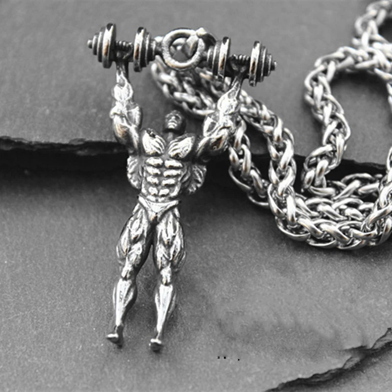 Fine Hand-made Fitness Dumbbells Muscle Men's Pendant Jewelry Necklace