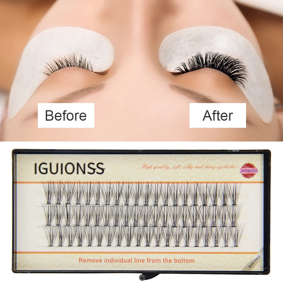 IGUIONSS 20D 30D 0.07 60 pcs 3 rows Self-Grafting Cluster Lashes Natural Mink Eyelash Individual Extension Lashes Makeup Cilias