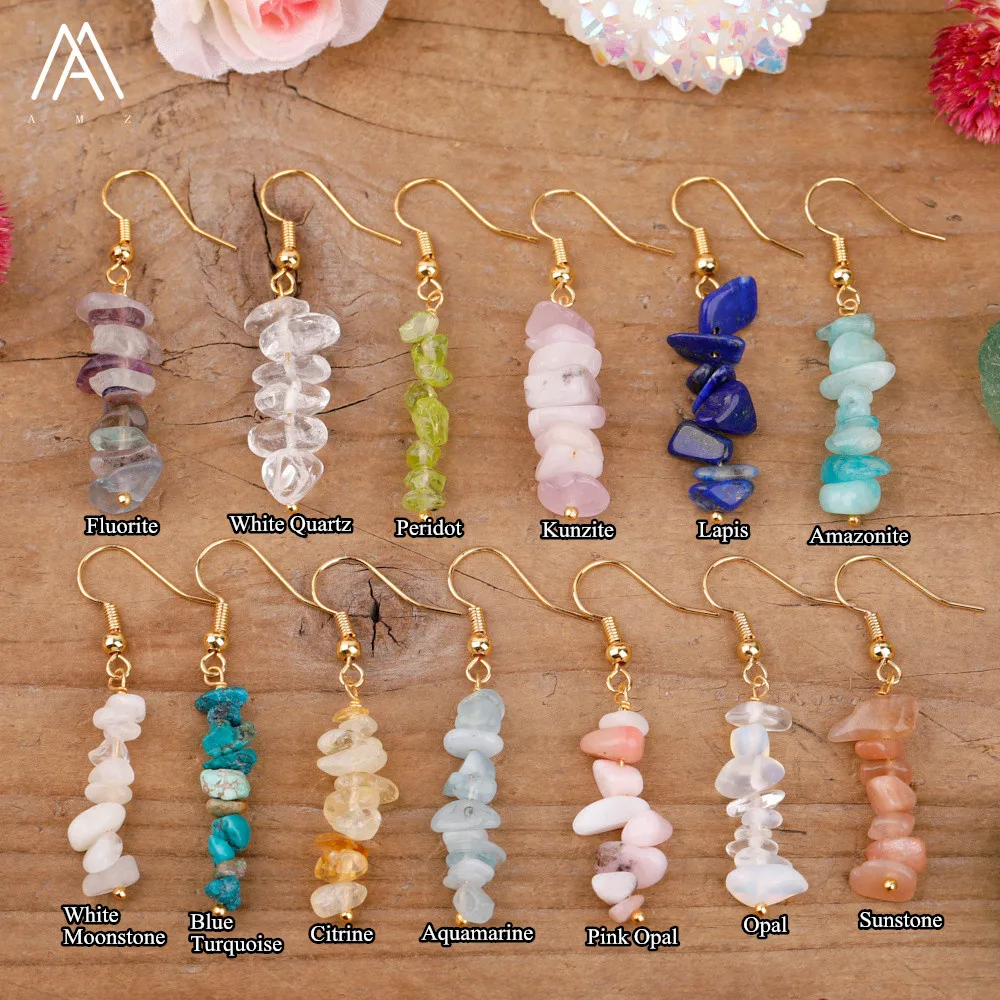 Fashion Women Chip Stone Earring Jewelry Crystal Dangle Earrings Natural Citrines Quartz Gravel Charm Hook Earring Birthday Gift