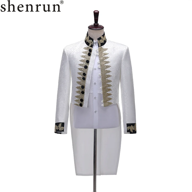 

Shenrun Men Suit Jacket Banquet Stage Costume Retro European Court Prince Jacquard Drama Performance Party Ball Blazer Long Coat