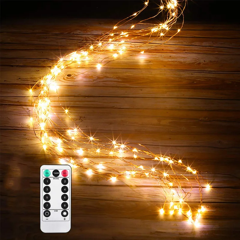 

100 LED String Fairy Lights 8 Mode Battery Starry Firefly Moon Watering Can Light for Party Plants Tree Vines Decoration