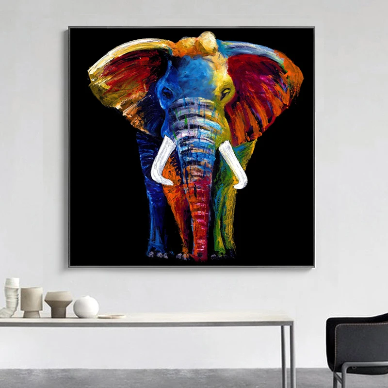 SELFLESSLY-Modern Colorful Elephant Canvas Painting, Living Room Posters and Prints, Animal Art, Wall Decor, Drop Shipping