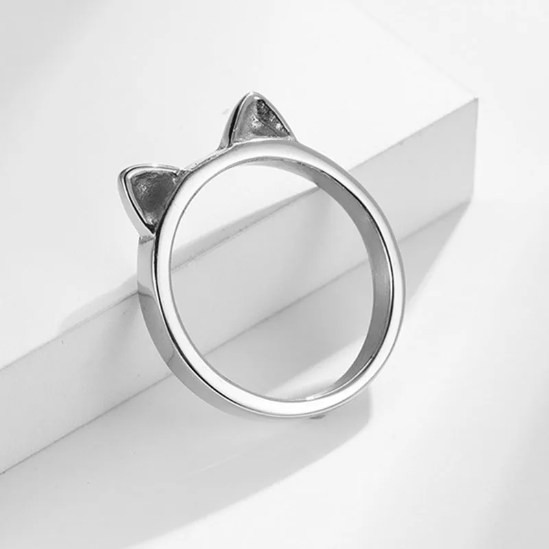 3mm Ring Cat Ear Finger Ring Cute Fashion Titanium Steel Ring for Women Young Girl Child Christmas Gift Casual Jewelry