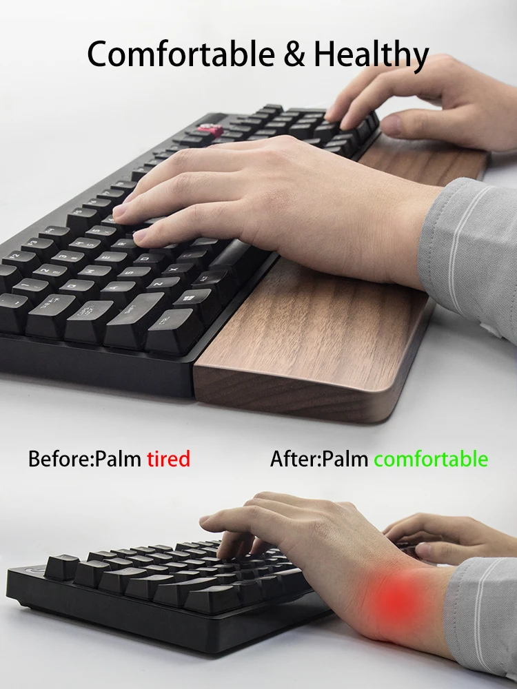 Kashcy Solid Wooden Walnut Palm Rest For Ergonomic Gaming Mechanical Keyboard Wrist Support Pad ,60 87 104 108keys
