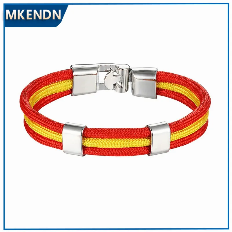 MKENDN New Fashion Country Spain Flag Nylon Rope Leather Bracelet Easy-Hook Bracelets & Bangles Male Female Jewelry Pulseras