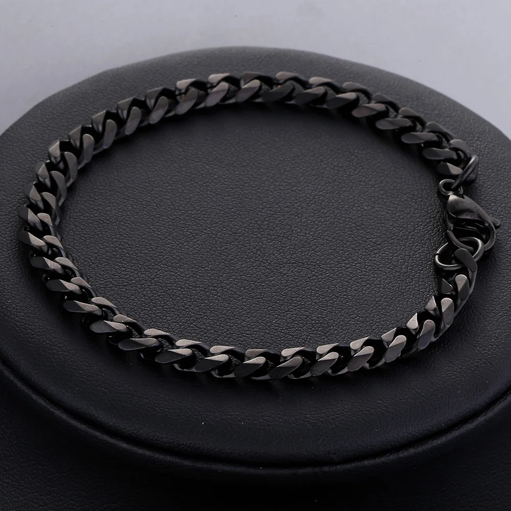 3-11mm Black Stainless Steel Bracelet for Men Women Gold Color Cuban Link Bracelet Wholesale Jewelry 7-11 Inch Gifts KBB4 image 5