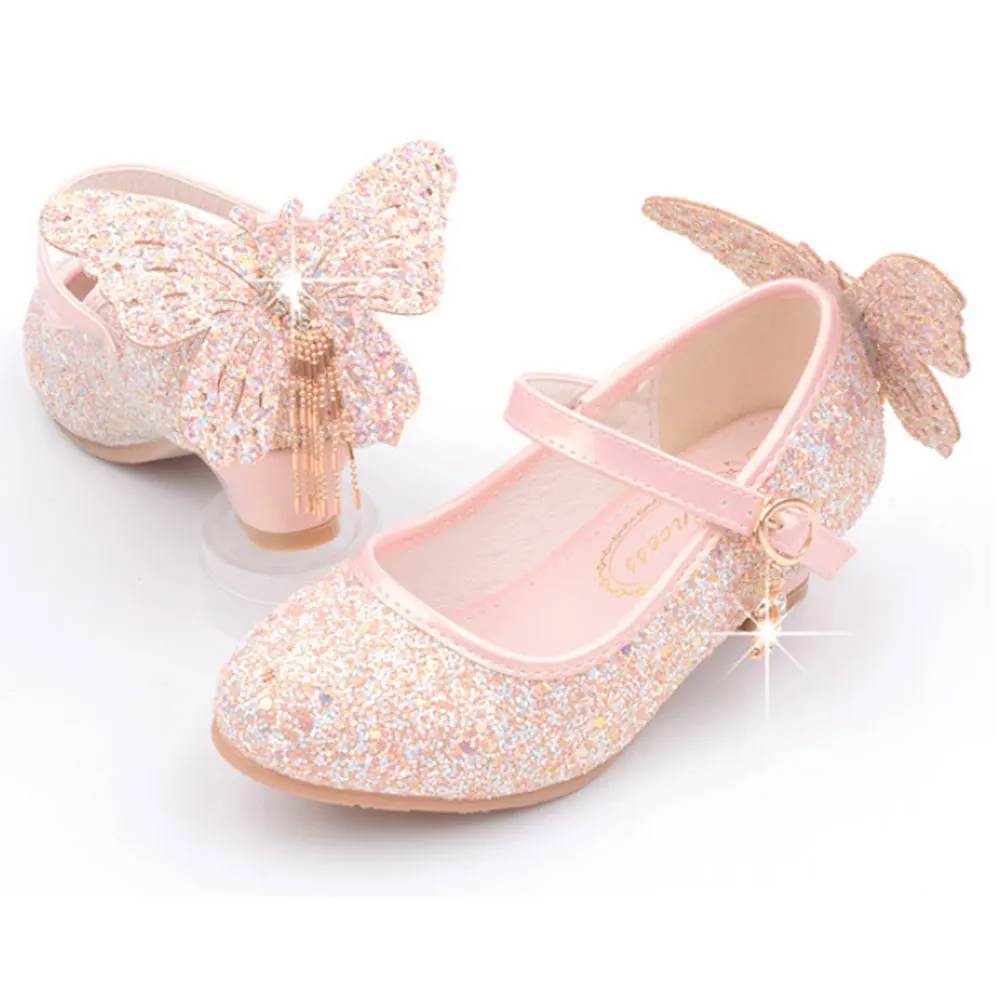 White Flower Girls Shoes Sparkly Kids Sequin Princess Shoes for Birthday Party Solid Colors 4-13 years old Child 8 10 12 Shoes