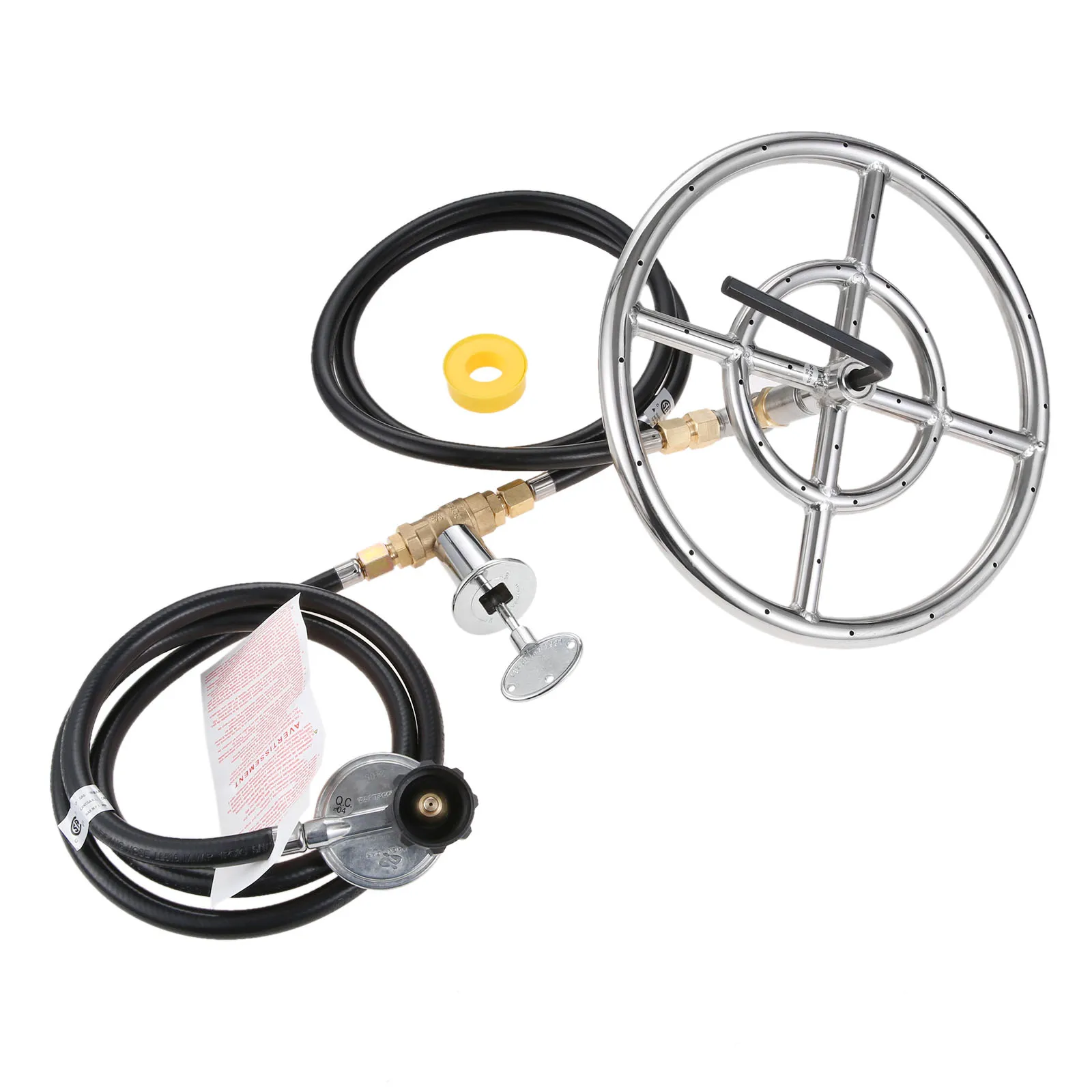 

Outdoor Fire Pit Fireplace Propane Burner Kit Control Sytem Regulator Brass Control Valve with 12" Double Ring Burner Set