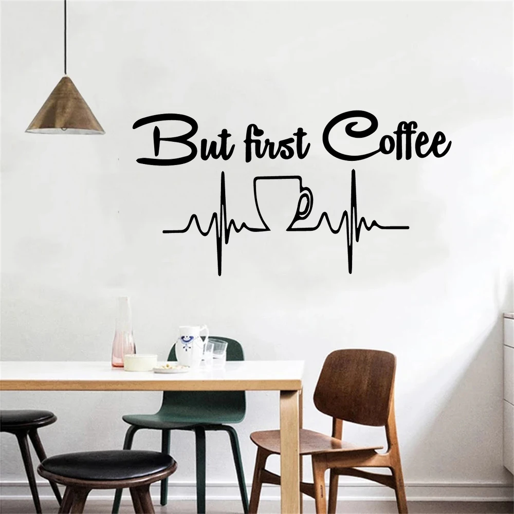 Funny first coffe Cartoon Wall Decals Pvc Mural Art Diy Poster For kitchen Decoration Home wallpaper