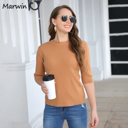 Marwin New Autumn Winter Half Sleeve O-Neck Office Lady Solid Women Slim Soft Warm Sweater Undershirt Female Fashion Pullover