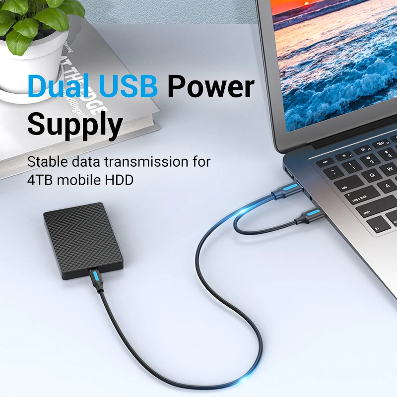 Vention Type C Dual USB with Power Supply 3A Fast Charging Data Cable for Samsung Note 3 S5 Hard Disk Xiaomi Micro USB 3.0 Cable