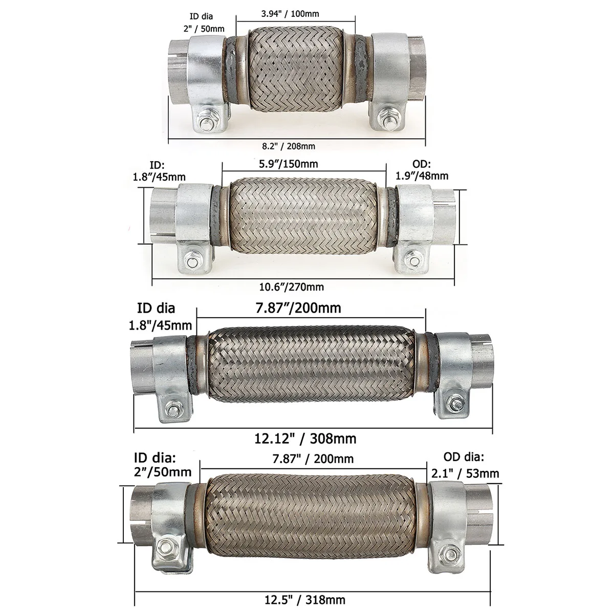 Universal Car Auto Exhaust Flex Pipe Double-braid Flexiable Exhaust Muffler Tip Stainless Steel Tail Tube