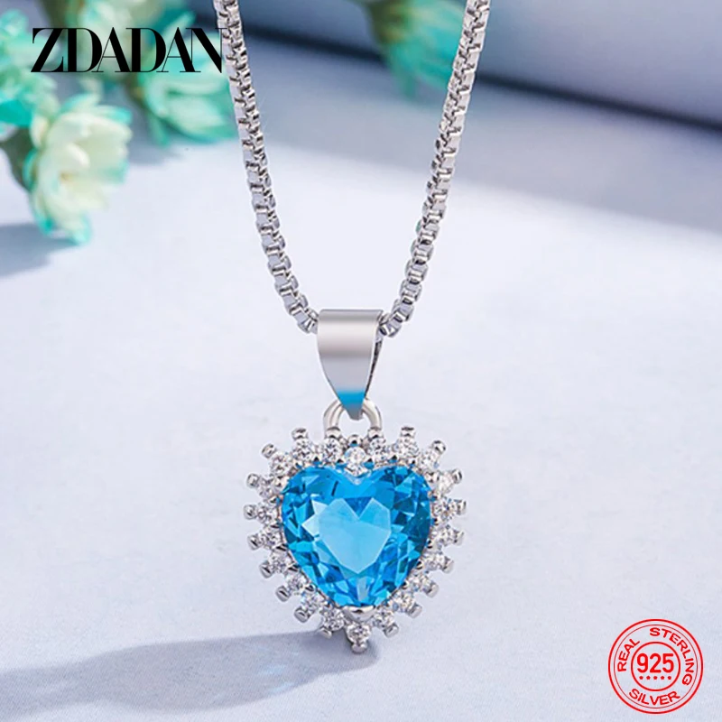 

ZDADAN 925 Sterling Silver Heart Zircon Necklace For Women Fashion Wedding Jewelry Gift