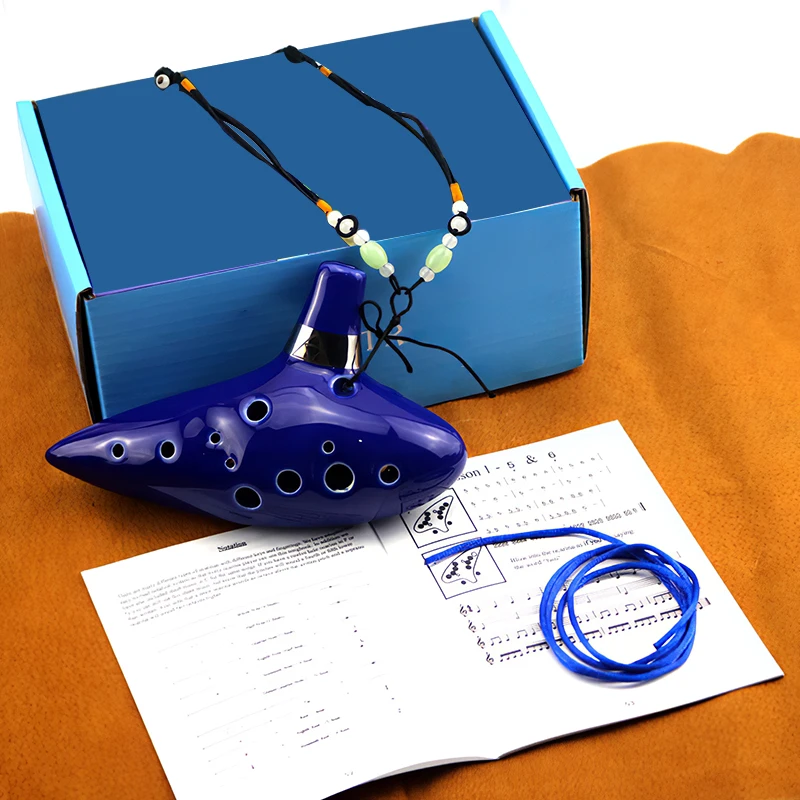 Base de support de main en céramique bleue pour mélomanes, collecteur Ocarina 12 trous, instrument de musique