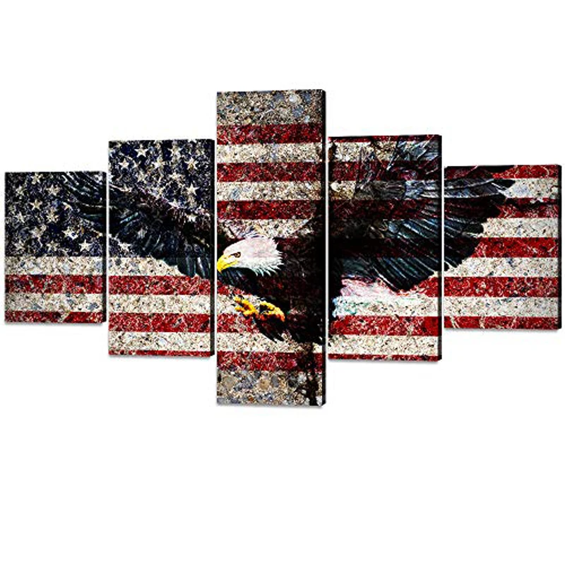 

No Framed Canvas 5Pcs Eagle American Flag Wall Art Posters Pictures Paintings Home Decor for Living Room Decoration