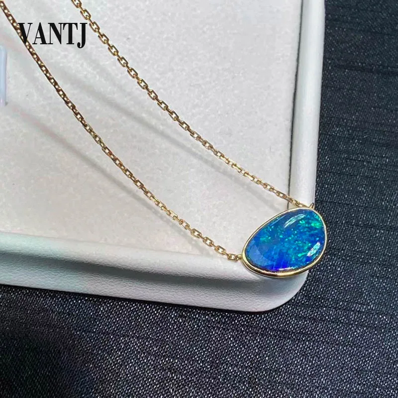 VANTJ Real Natural Opal Necklace Sterling 14K Yellow Gold Pendants for Women Party Wedding Gift Originating in Australia