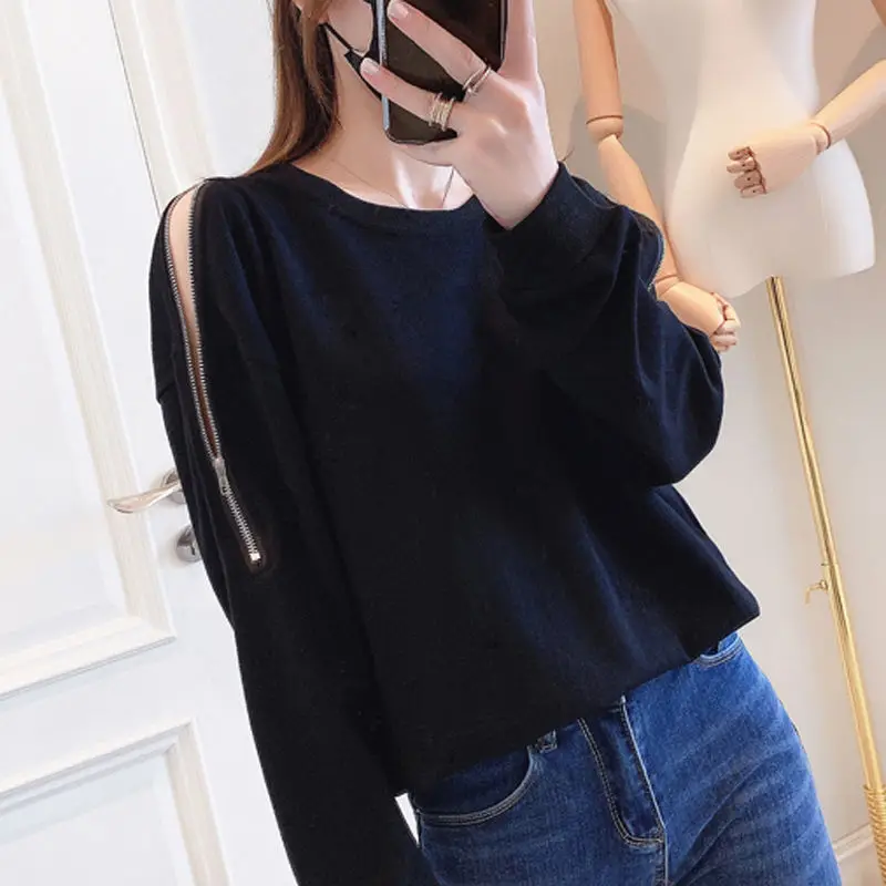 Hoodies Women Sweatshirts Hollow Out Zip-up Solid Kpop Stylish Loose Harajuku Ulzzang Streetwear Fashion Female Leisure O-neck