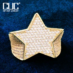 Mens Star Ring Full Zircon Gold Color Pentagram HipHop RINGS Fashion Rock Jewelry For Gift