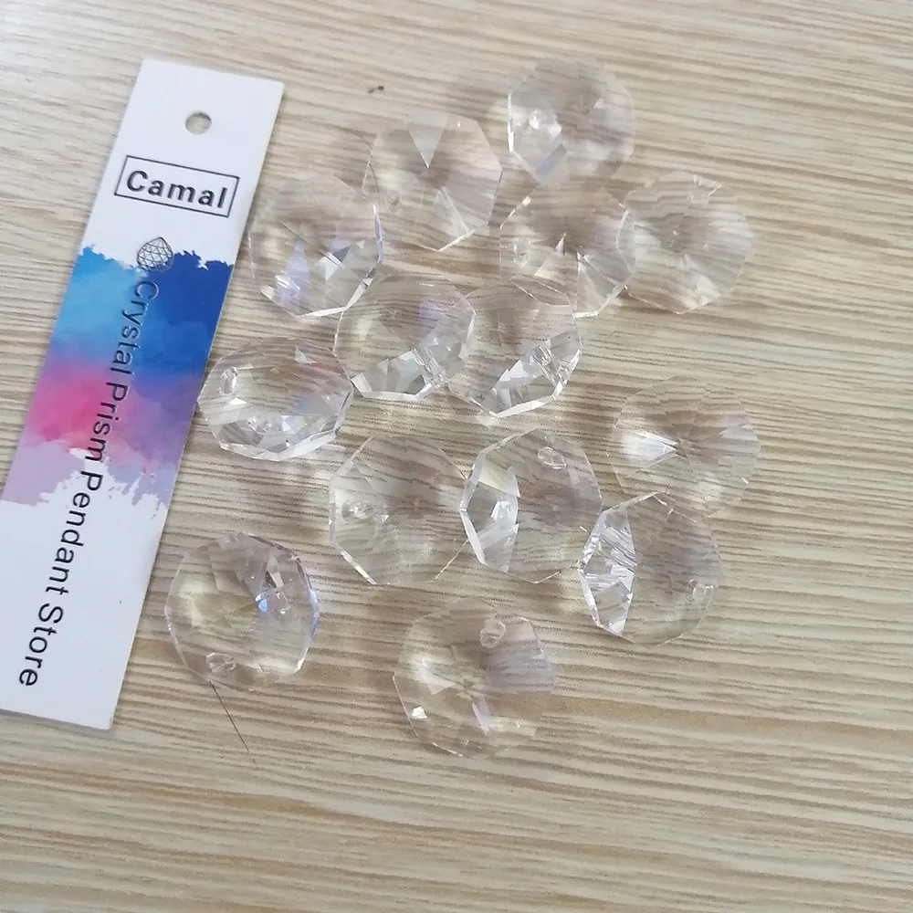 Camal 20pcs (One Hole) Clear 14mm Crystal Octagonal Loose Bead Prisms Chandelier Lamp Parts Wedding Centerpiece Hanging DIY