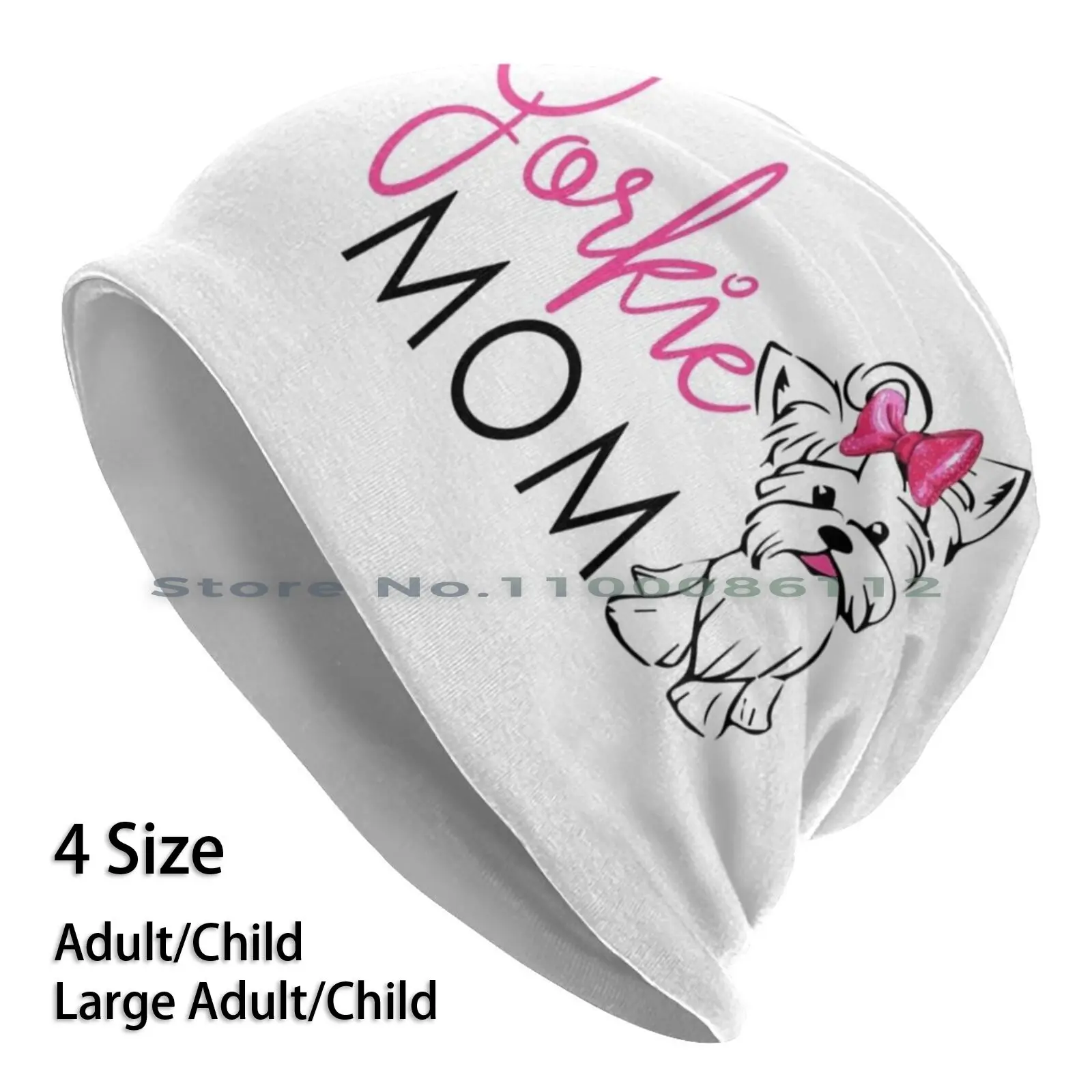 Yorkie Mom Yorkshire Terrier Yorkie Gifts Mother Tees Cute Illustration Teacup Yorky Peach Color White Tees Beanies Knit Hat