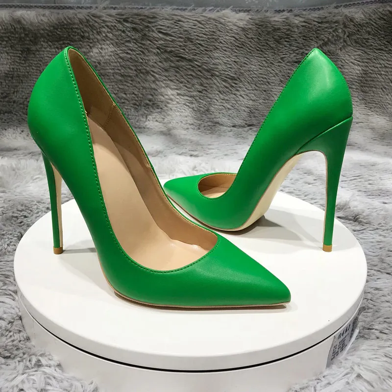 Tikicup Solid Green Women Pointy Toe High Heels 8/10/12cm Fashion Slip On Stilettos Ladies Formal Dress Shoes Customize Pumps