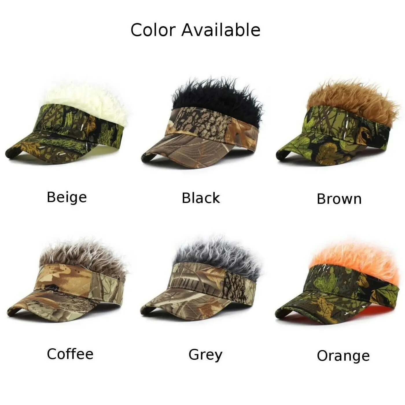 Fashion Casual Camouflage Visor Hat Adjustable Baseball Cap With Spiked Hairs Wigs Baseball Hip Hop Hats For Men Women