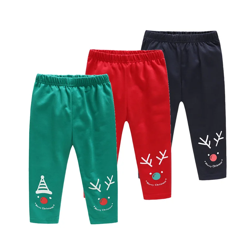 Christmas Boys Girls Trouser Children Cotton Pant X\'mas Clothes Baby Boy Santa Gift Green Red Casual Outfits