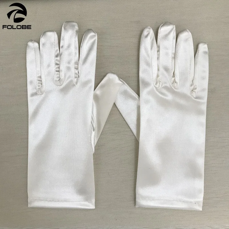 Guantes de boda cortos blancos/Marfil/champán para mujer, puños de satén para muñeca, accesorios de boda, foto Real en stock