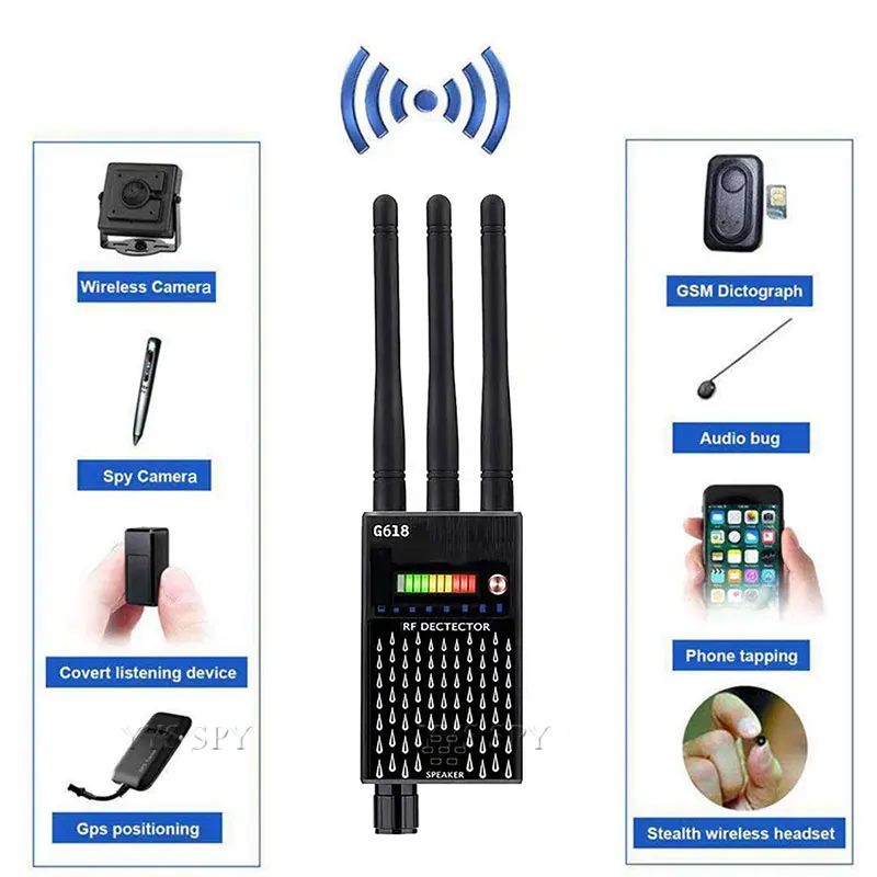 Chuyên Nghiệp G618 Dò 3 Ăng Ten Chống Gián Điệp Garget Máy Quét Tín Hiệu RF GSM Âm Thanh Lỗi GPS Theo Dõi Không Dây Camera Giấu Kín Tìm