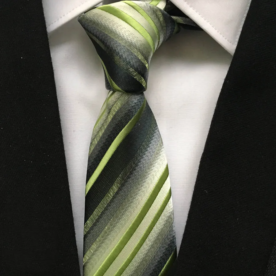 Men's Ties Jacquard Woven Neck Tie Green Stripes with Embroidery Flowers Necktie