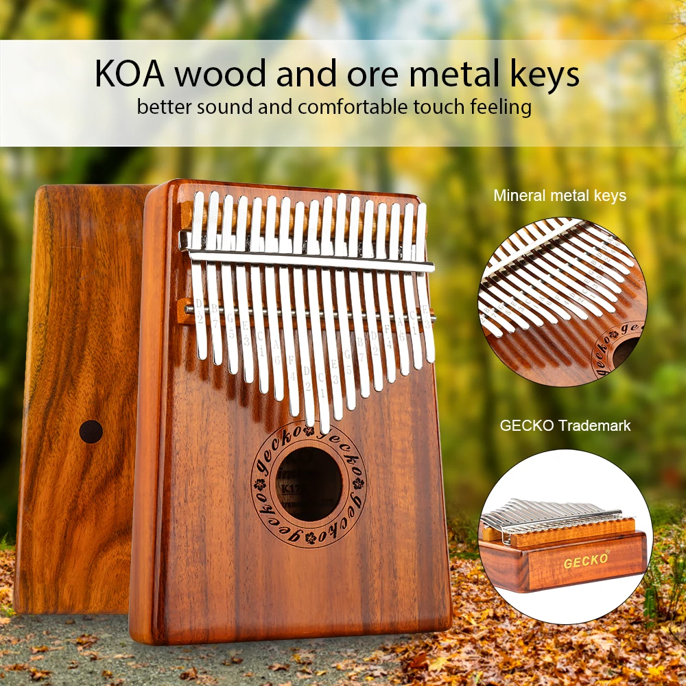 GECKO-Kalimba 17 Keys Acacia(KOA) для большого пальца и защитная коробка из ЭВА, тюнинг-молот, профессиональные модели, K17K