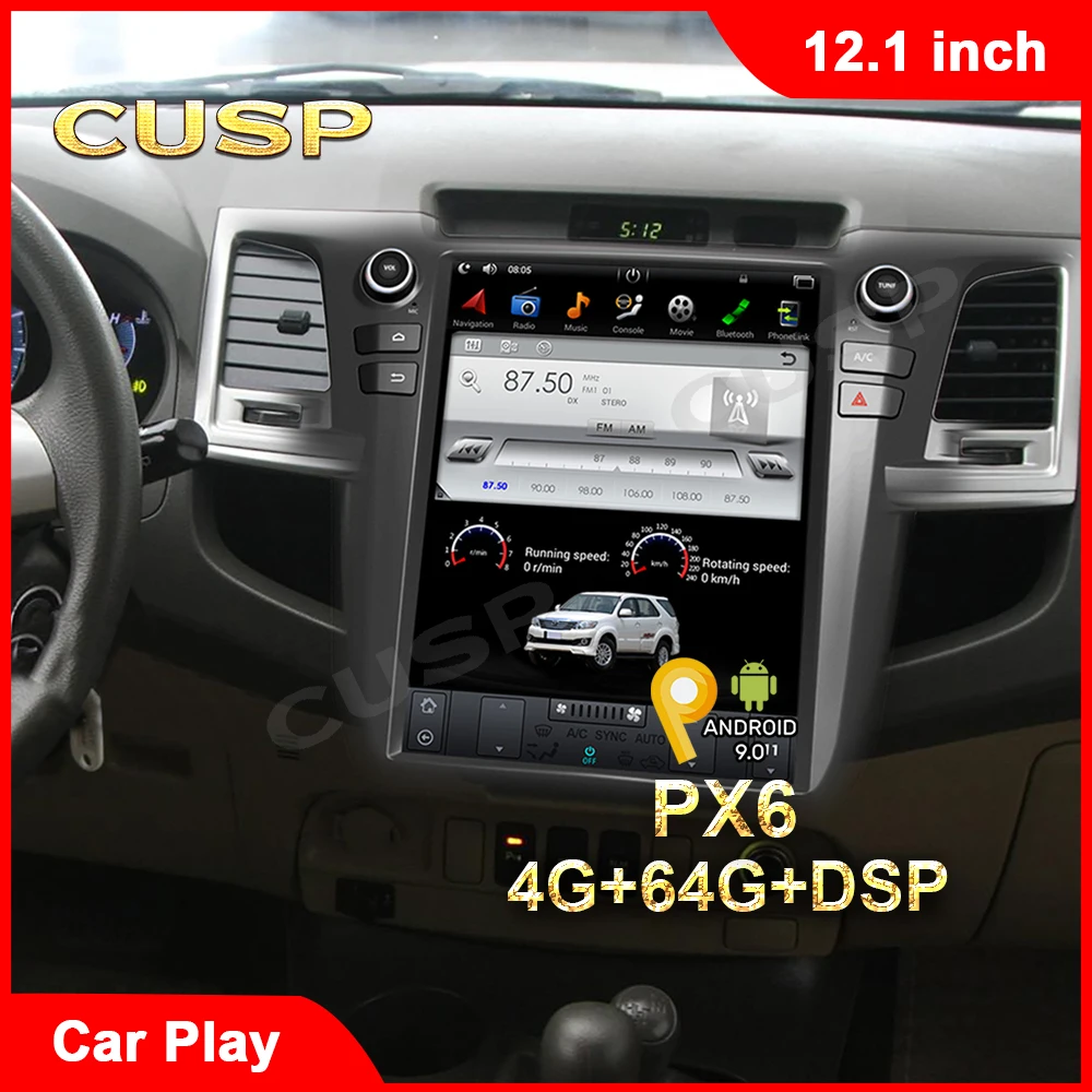 Tesla style vertical Android 9.0 for TOYOTA Fortuner/HILUX Revo 2004-2015 Manual A/C GPS Nagavition Car radio player 12.1inch