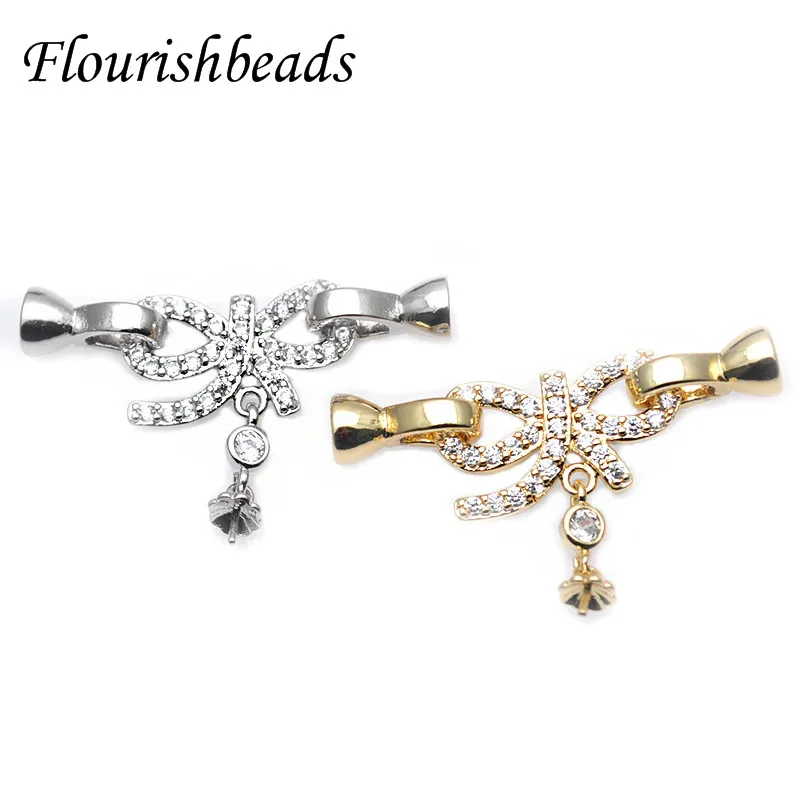 

10pcs High Quality Nickel-free Center Bow Necklace Clasps Connector Zircon CZ Beads Paved for Jewelry Making Supplies