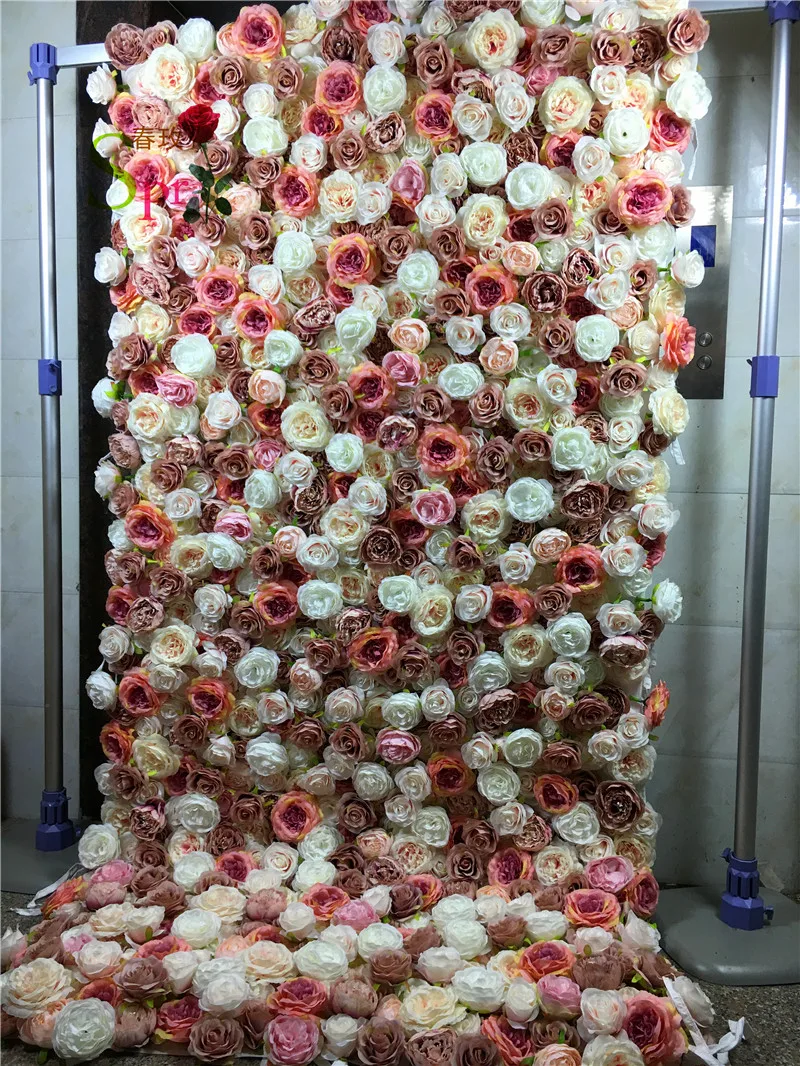 

SPR 4ft*8ft(1.2*2.4m) roll up wedding artificial silk rose flower wall backdrop panel for decoration