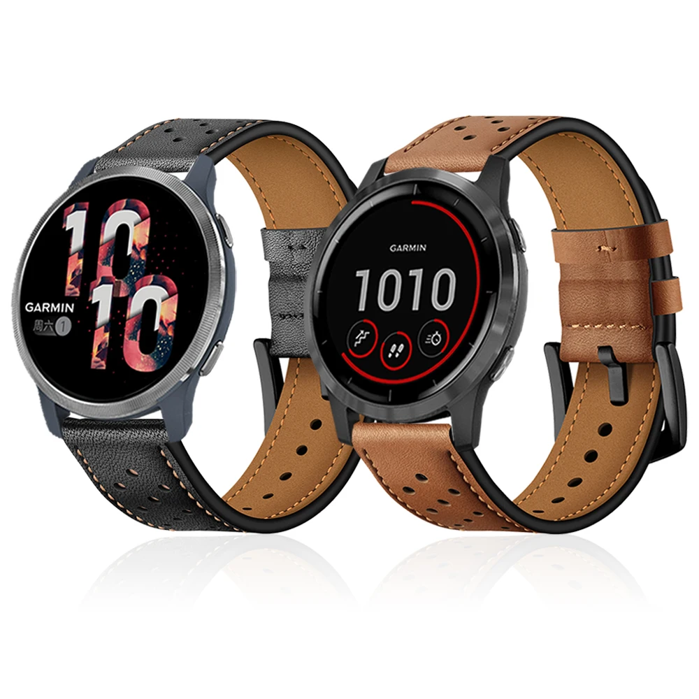 Pulseira de couro para relógio garmin lua 2 venu2, pulseira prateada 4 45mm, pulseira de reposição marrom/preto