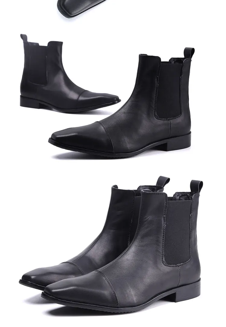 Frühlingsswarze kurze Stiefel mit Krokodilmuster, modische Stiefel, quadratischer Kopf, Lackleder, nackte Chelsea-Kurzstiefel für Herren – Detail 9