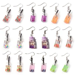 Pearl Milk Tea Cup Shaped Dangle Earrings for Women Fun Ocean shell Drifting Drink Bottle Pendant Earrings Handmade Accessories
